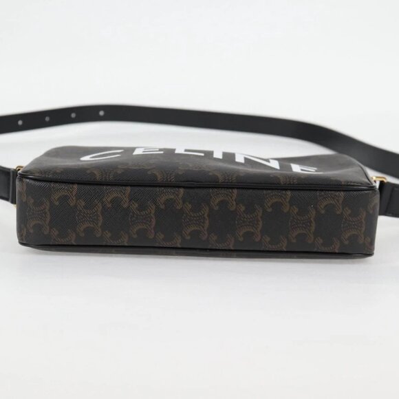 CELINE Triomphe Shoulder Bag PVC Leather Black Gold Auth nb463M - Picture 6 of 16